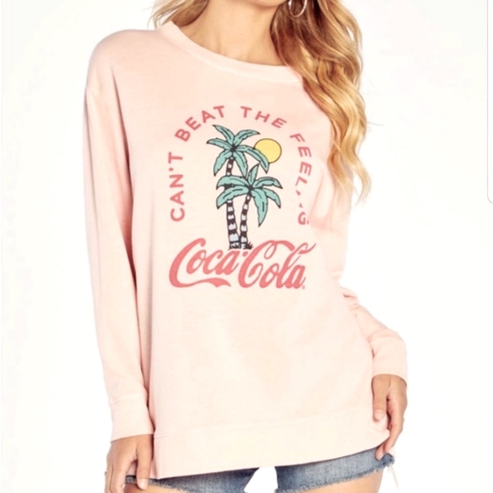 Wildfox Pink Crew Neck Sweater with Vibrant Graphic